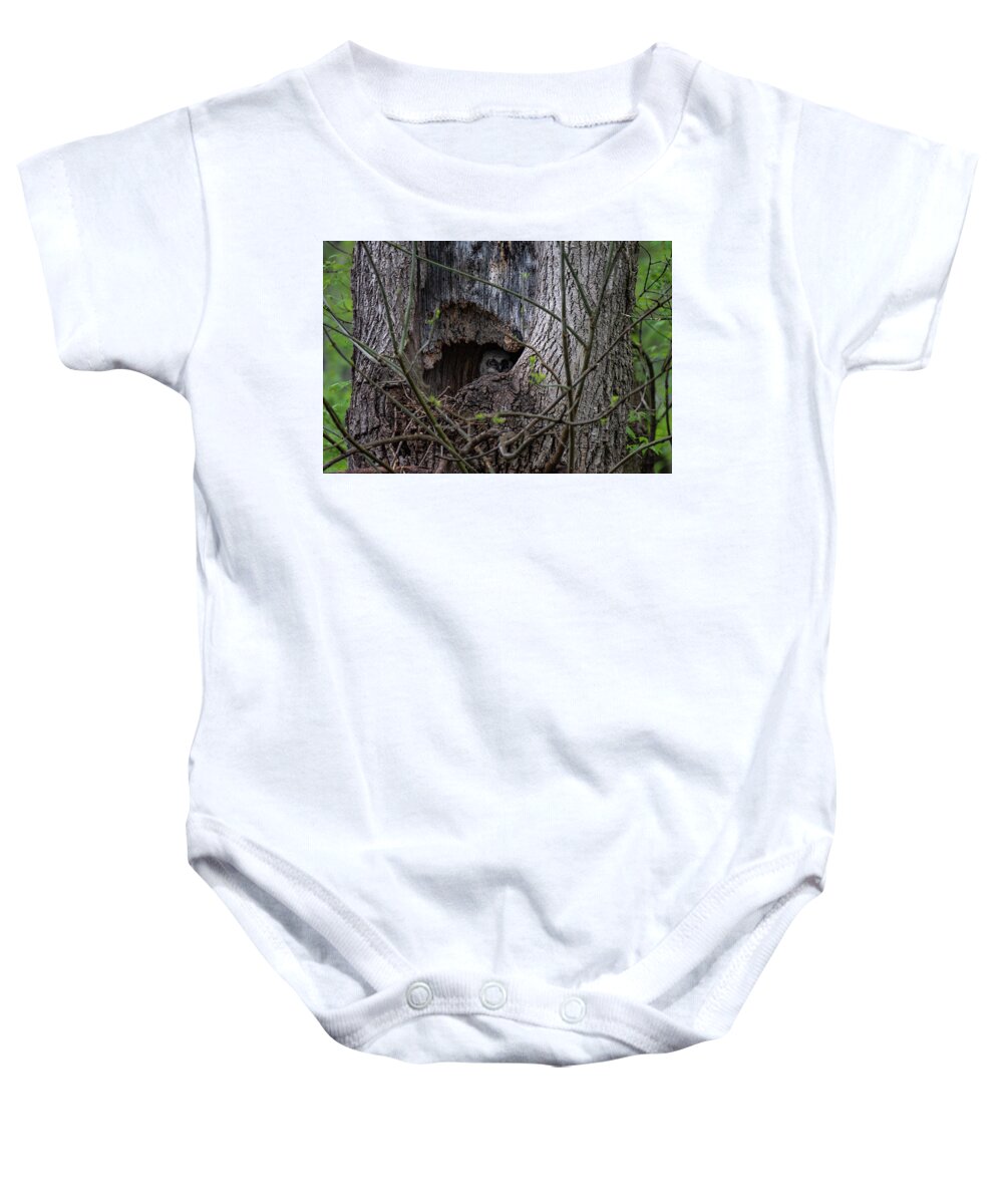 Owlet Baby Onesie featuring the photograph Peaking Out Cautiously by Rose Guinther
