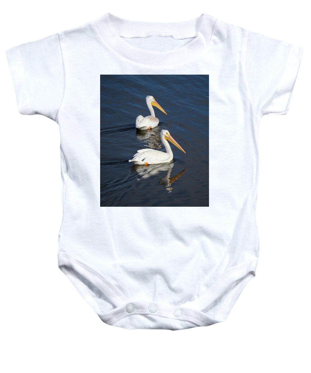 Bird Baby Onesie featuring the photograph Pelican Reflection by Grant Twiss