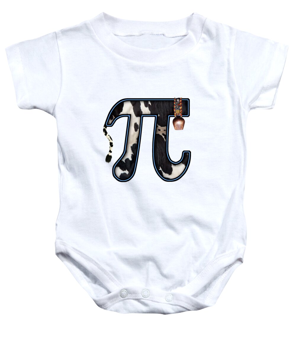 Cow Pi Baby Onesie featuring the digital art Pi - Pun - Cow Pi by Mike Savad