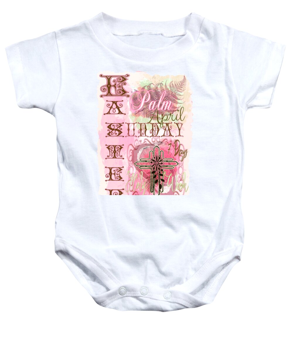 Pink Baby Onesie featuring the digital art Pink Palm Sunday Easter Cropped by Delynn Addams