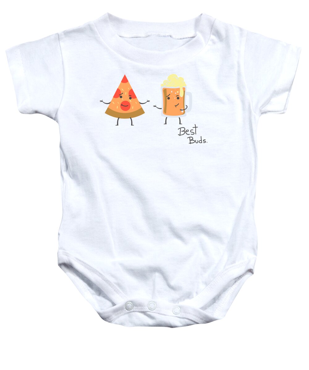 Best Friends Forever Baby Onesie featuring the digital art Pizza and Beer Best Buds Funny BFF by Jacob Zelazny