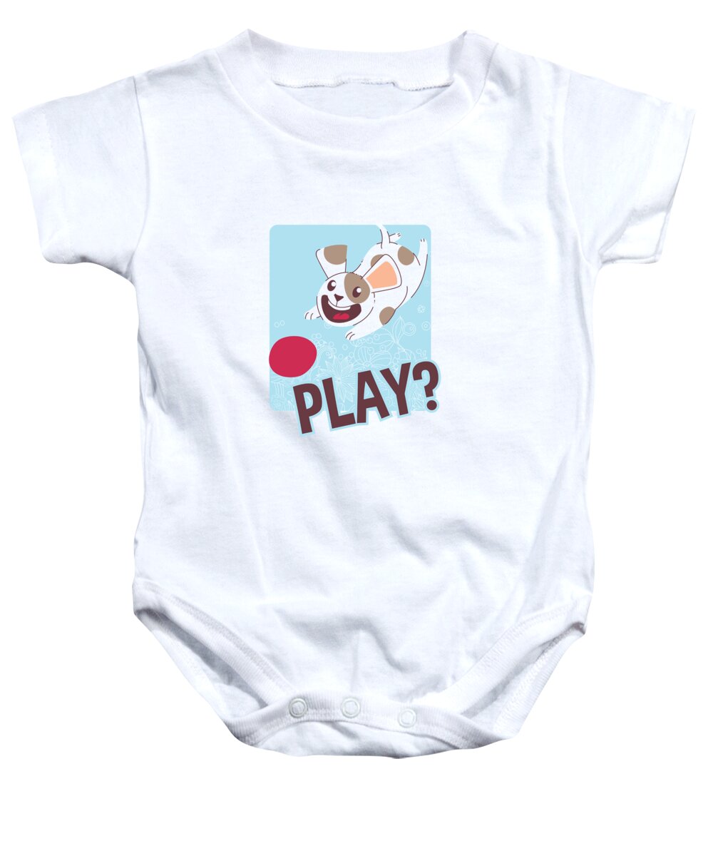 Adorable Baby Onesie featuring the digital art Play Happy Dog Playing Fetch with Ball by Jacob Zelazny