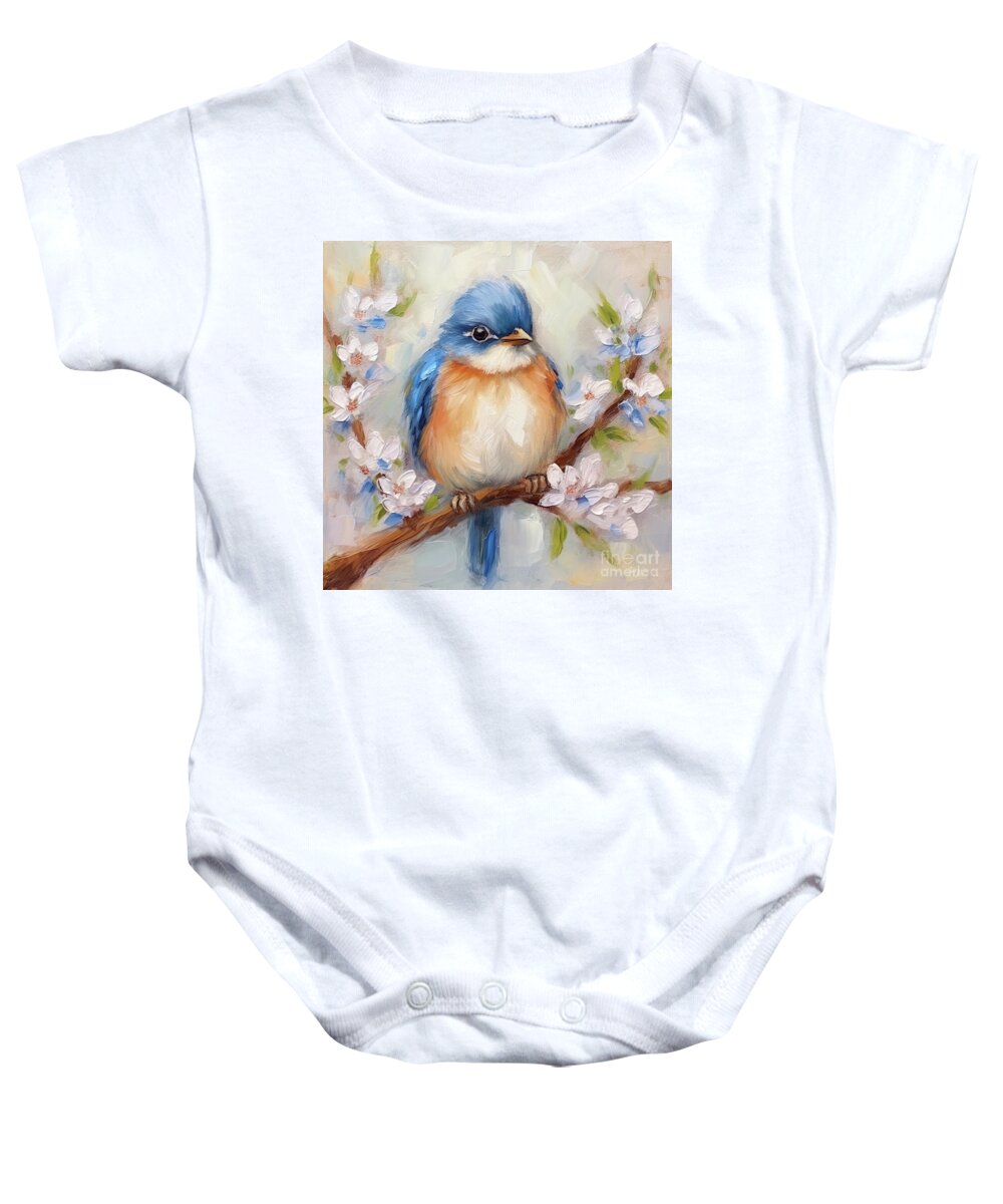 Bluebird Baby Onesie featuring the painting Plump Little Bluebird by Tina LeCour