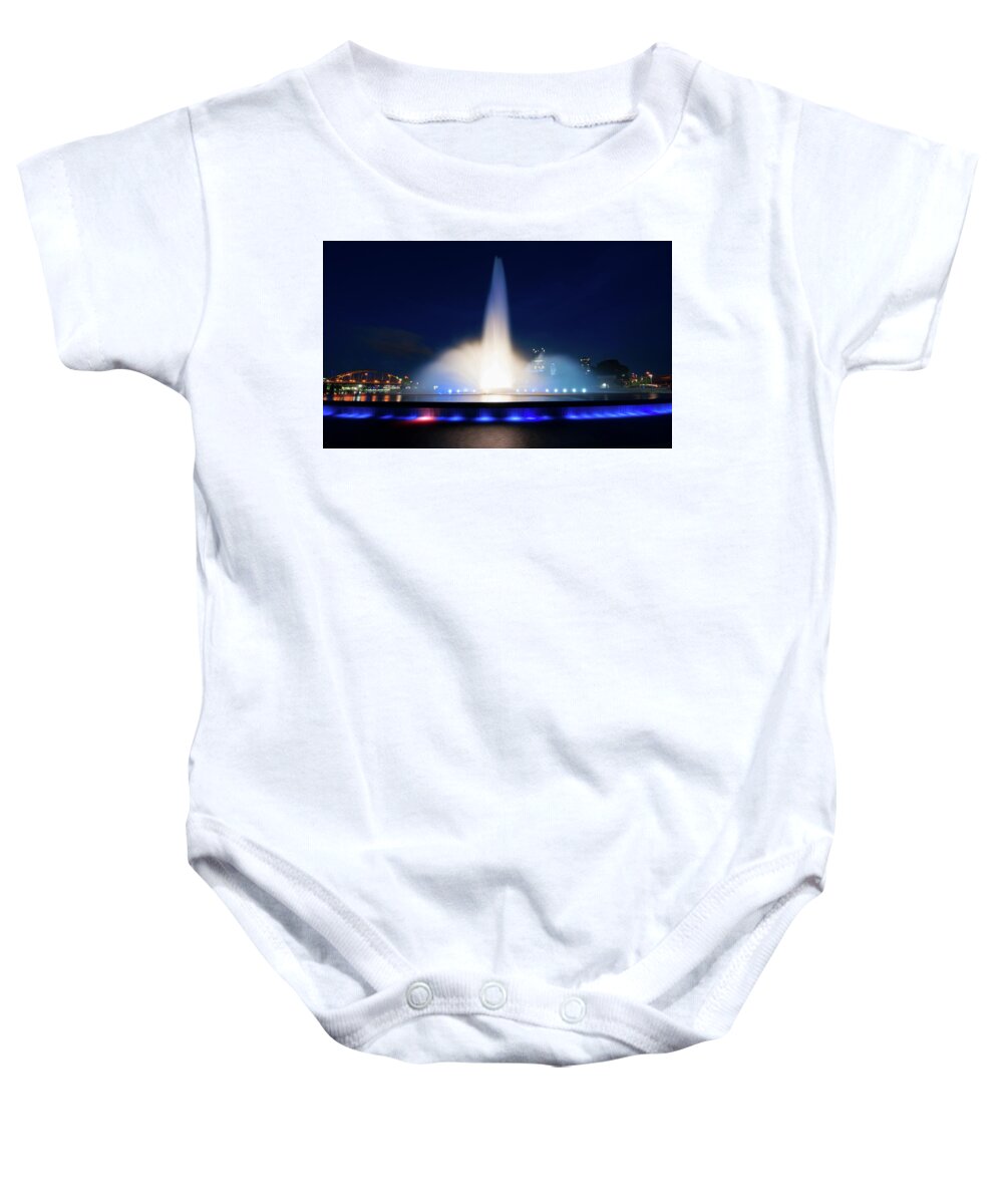 Pittsburgh Baby Onesie featuring the photograph Point State Park Fountain in downtown Pittsburgh at night by Steven Heap