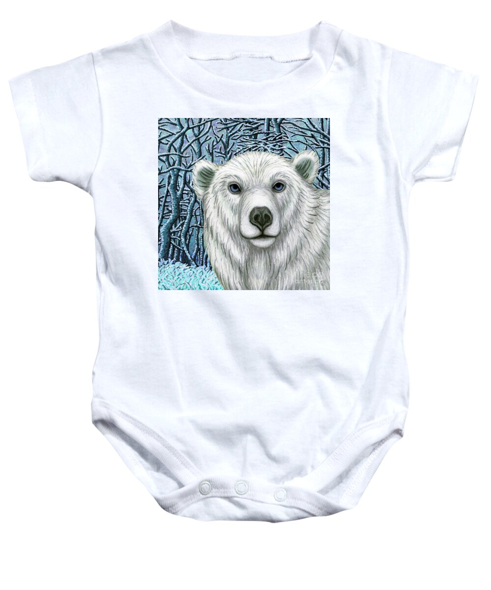Polar Bear Baby Onesie featuring the painting Polar Bear Forest by Amy E Fraser