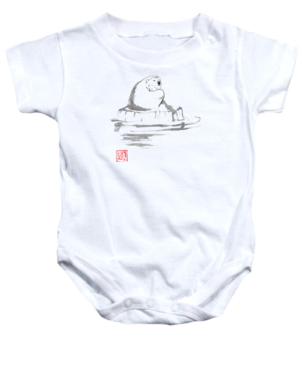 Bear Baby Onesie featuring the drawing Polar Bears by Pechane Sumie