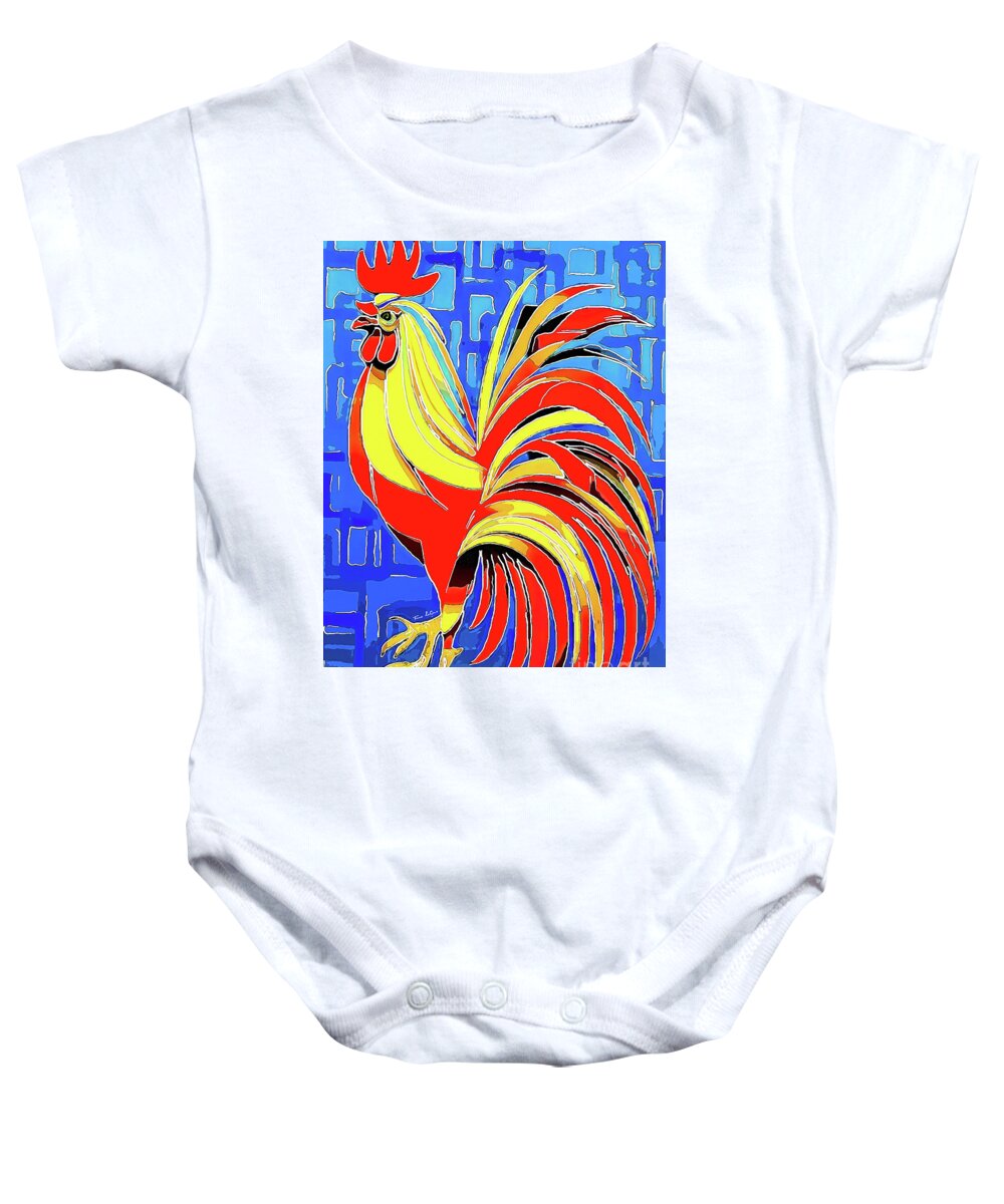 Rooster Baby Onesie featuring the painting Pop Art Rooster by Tina LeCour