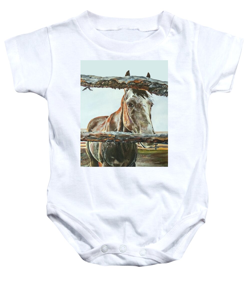 Wildlife Baby Onesie featuring the painting Powder River Elder by Terry R MacDonald
