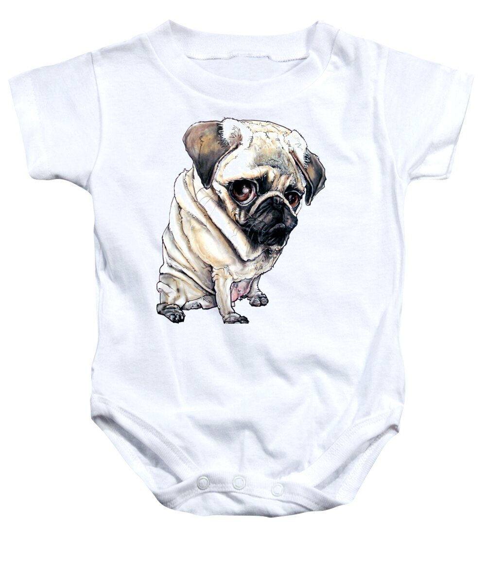 Pug Baby Onesie featuring the drawing Pug Richard III by Canine Caricatures By John LaFree
