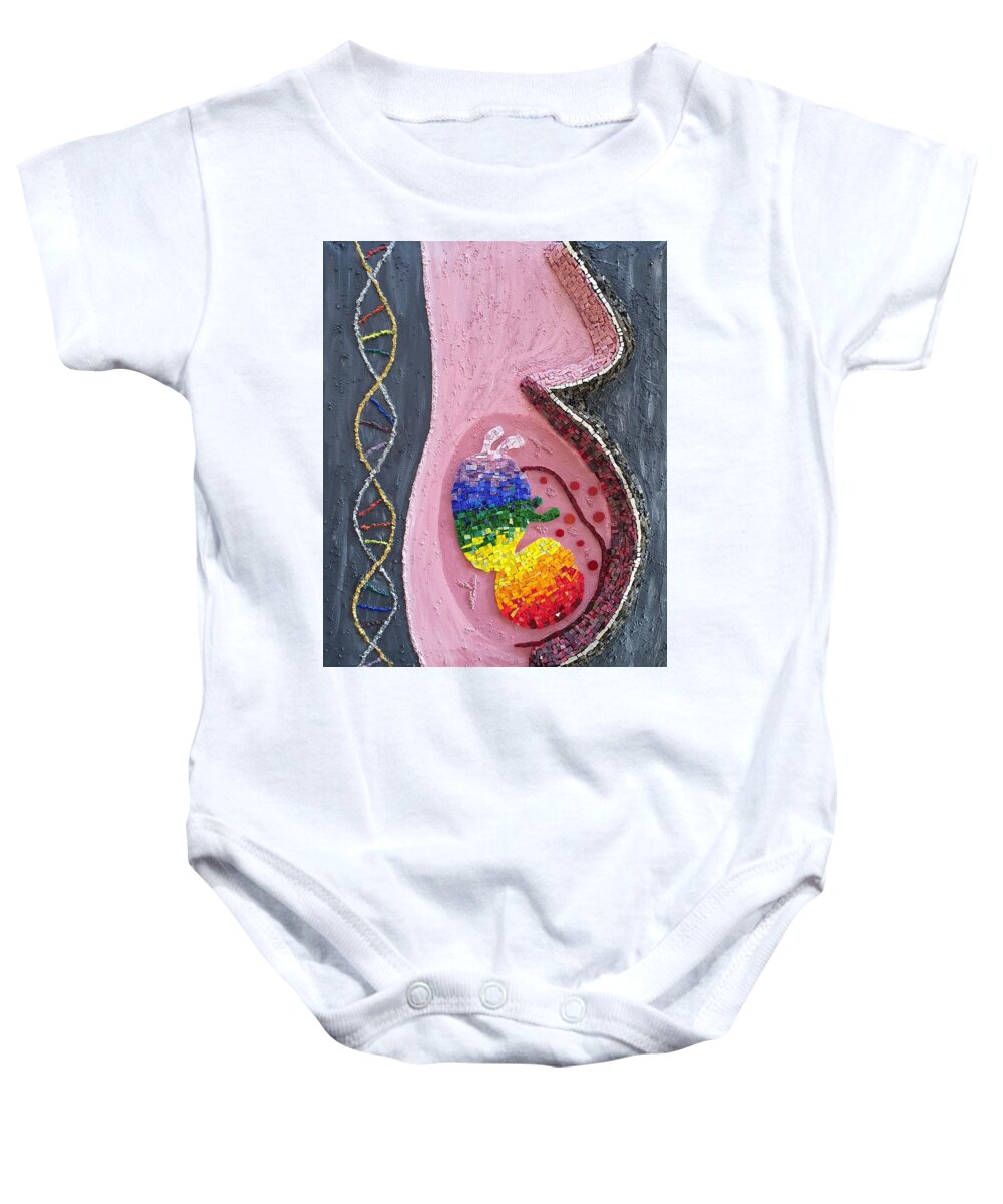 Baby Baby Onesie featuring the mixed media Rainbow Baby Mosaic by Adriana Zoon