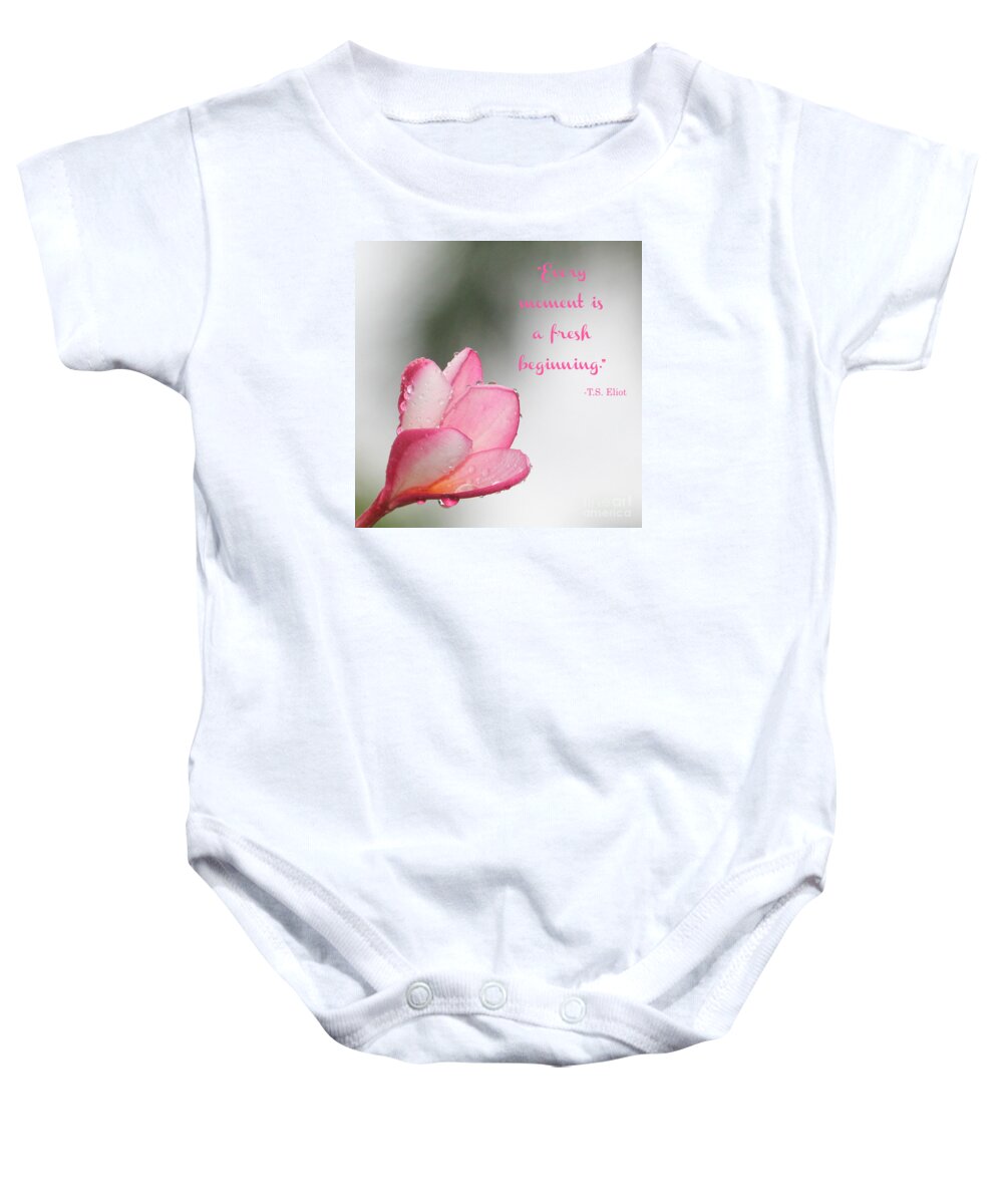 Flower Baby Onesie featuring the photograph Raindrops on a plumeria flower by Joanne Carey