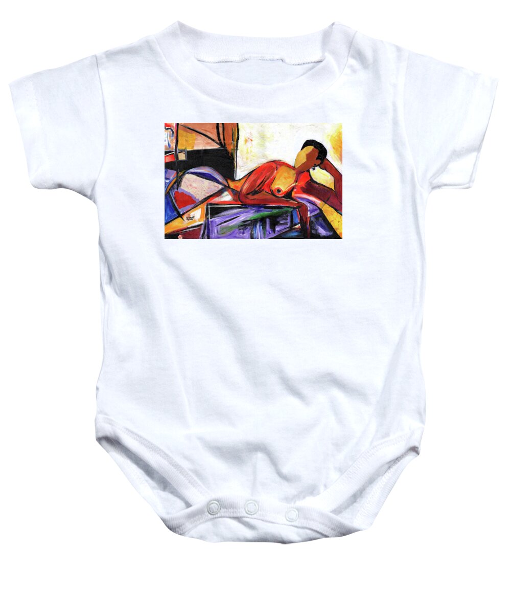 African Mask Baby Onesie featuring the mixed media Reclining Nude by Everett Spruill