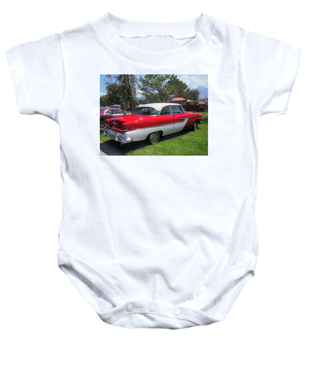 Car Baby Onesie featuring the photograph Red and White 1955 Plymouth Belvedere by DK Digital