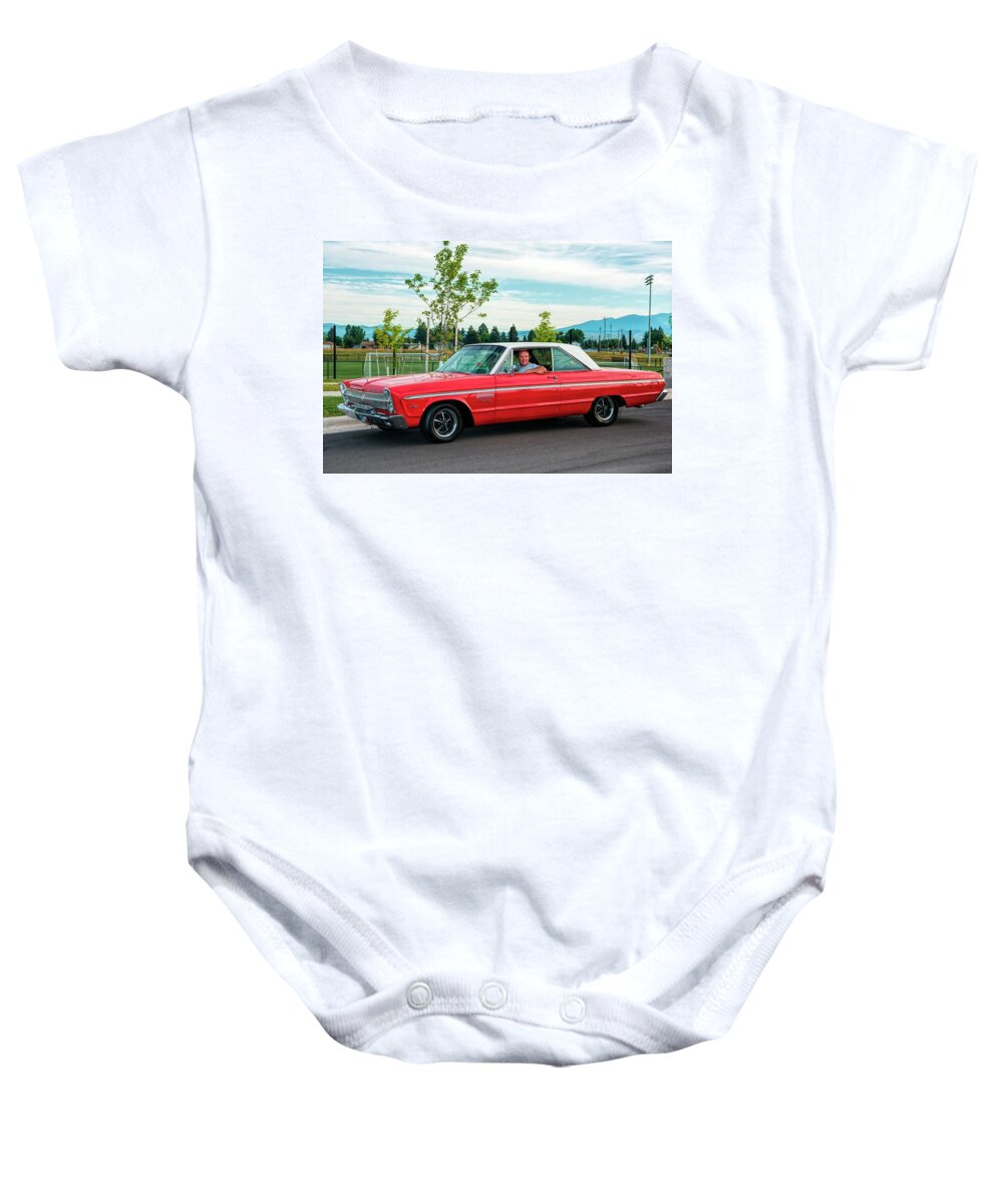 Classic Car Baby Onesie featuring the photograph Red And White by Pamela Dunn-Parrish