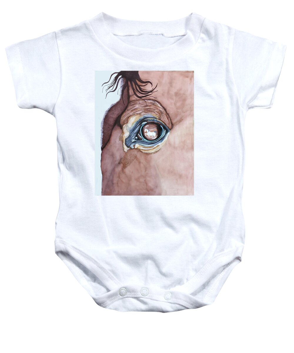 Horse Eye Baby Onesie featuring the painting Reflections Horse Eye by Equus Artisan