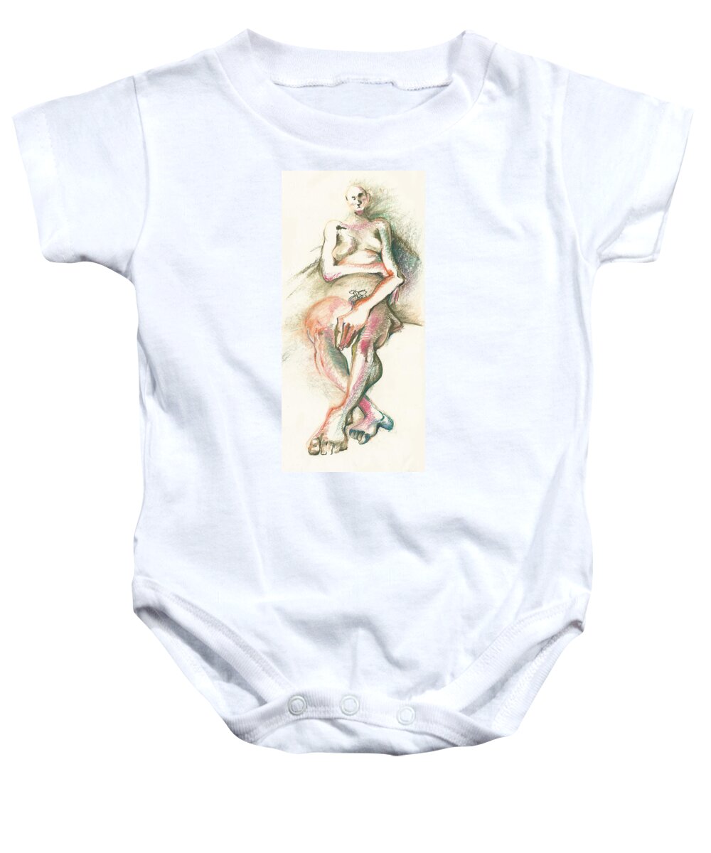 Resting Nude Baby Onesie featuring the drawing Resting Nude by Melinda Dare Benfield