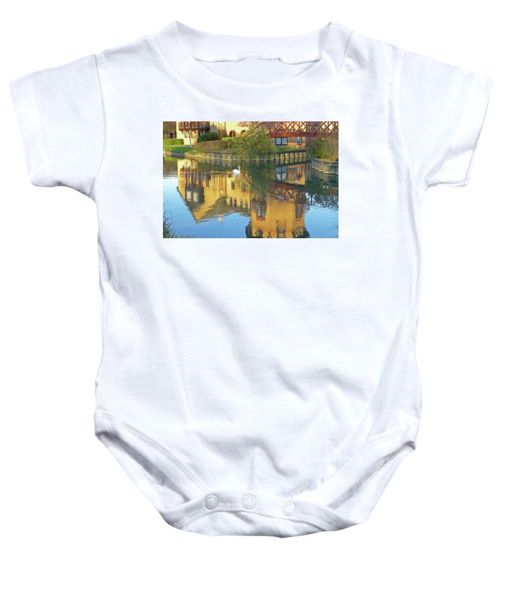 River Baby Onesie featuring the photograph Riverside Homes Reflections by Gill Billington