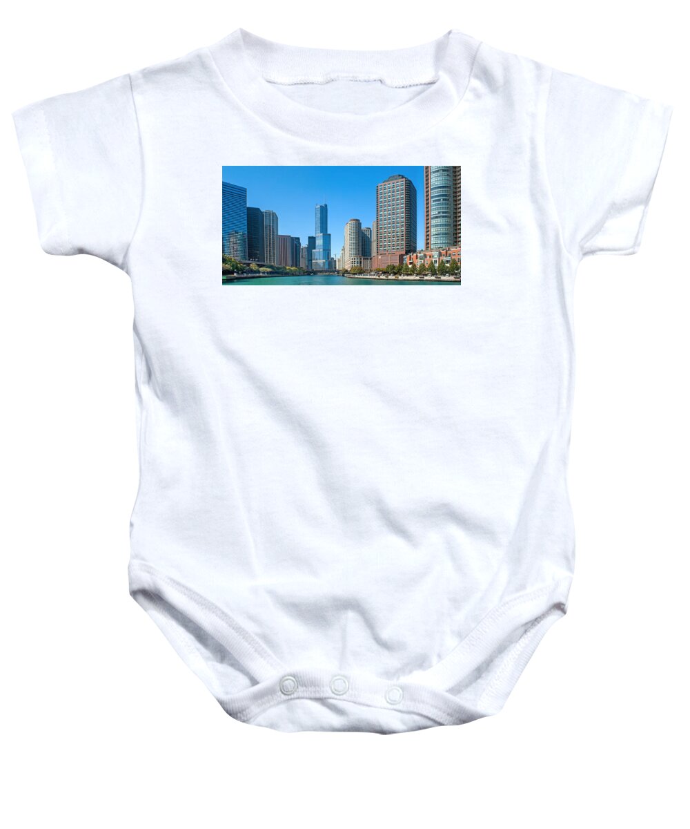 Chicago Baby Onesie featuring the photograph Riverview Skyline Panorama No 2 - Chicago by Nikolyn McDonald