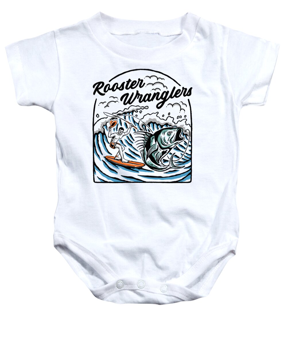 Rooster Baby Onesie featuring the digital art Rooster Wrangler by Kevin Putman