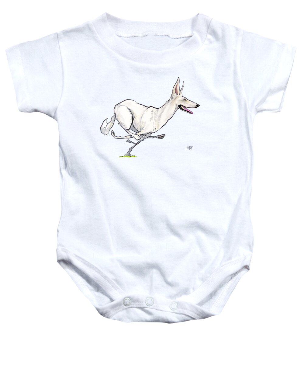 Dog Baby Onesie featuring the drawing Running White German Shepherd by Canine Caricatures By John LaFree