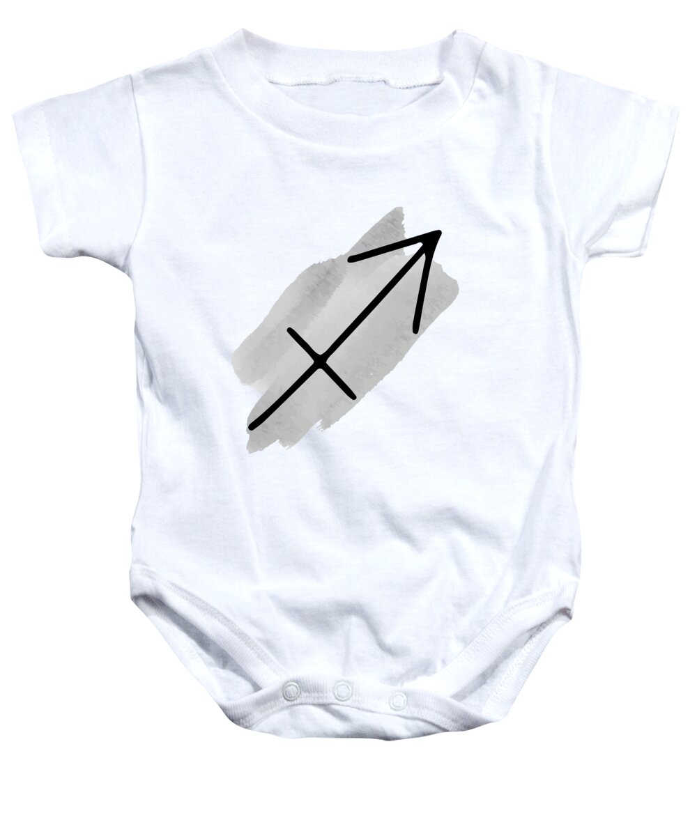 Astrological Baby Onesie featuring the drawing SAGITTARIUS November 22 - December 21 THE ARCHER, Zodiac Symbols Horoscope And Astrology Line Signs by Mounir Khalfouf