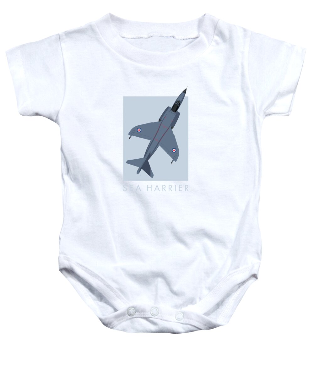 Aircraft Baby Onesie featuring the digital art Sea Harrier Jet Aircraft - Blue Grey by Organic Synthesis