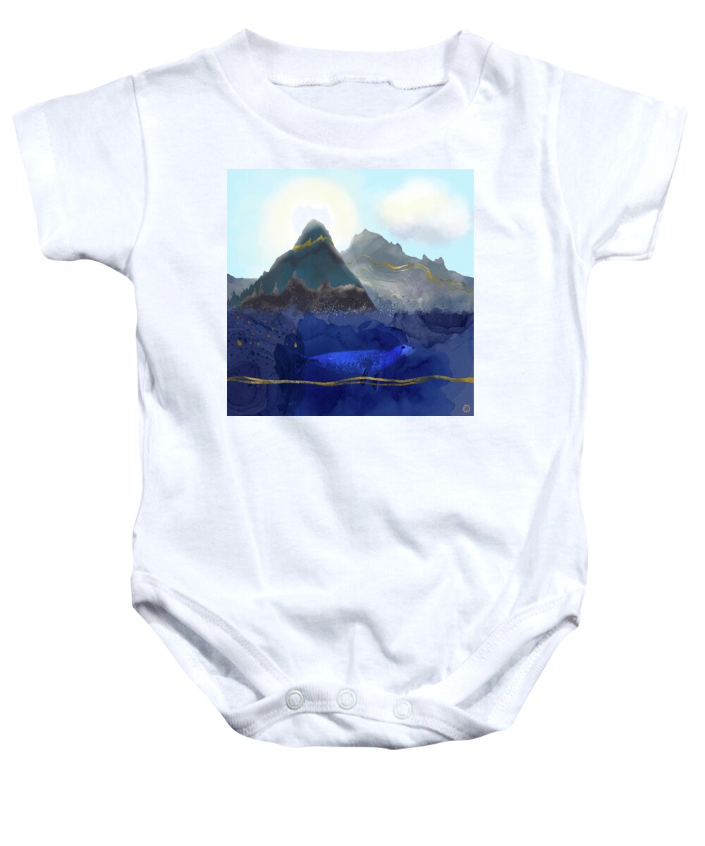 Rising Oceans Baby Onesie featuring the digital art Seal Under a Melting Glacier by Andreea Dumez