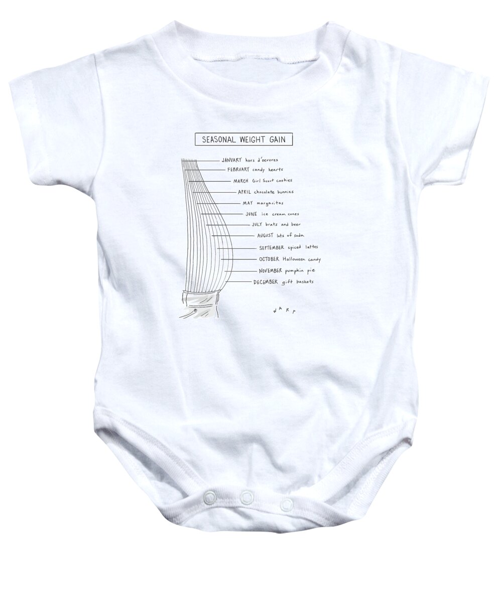 Captionless Baby Onesie featuring the drawing Seasonal Weight Gain by Kim Warp