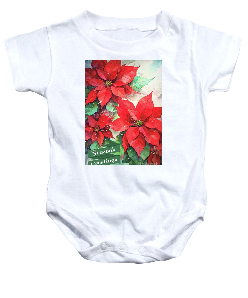 Christmas Baby Onesie featuring the painting Season's Greetings Poinsettia Flowers by Tina LeCour