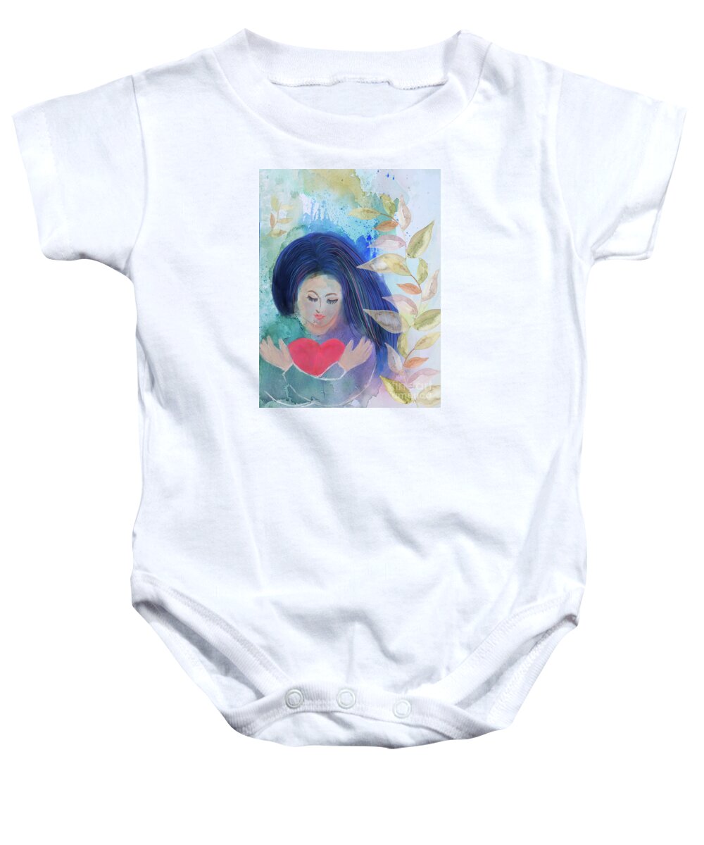 Love Baby Onesie featuring the mixed media Self Love, Self Hug by Stella Levi