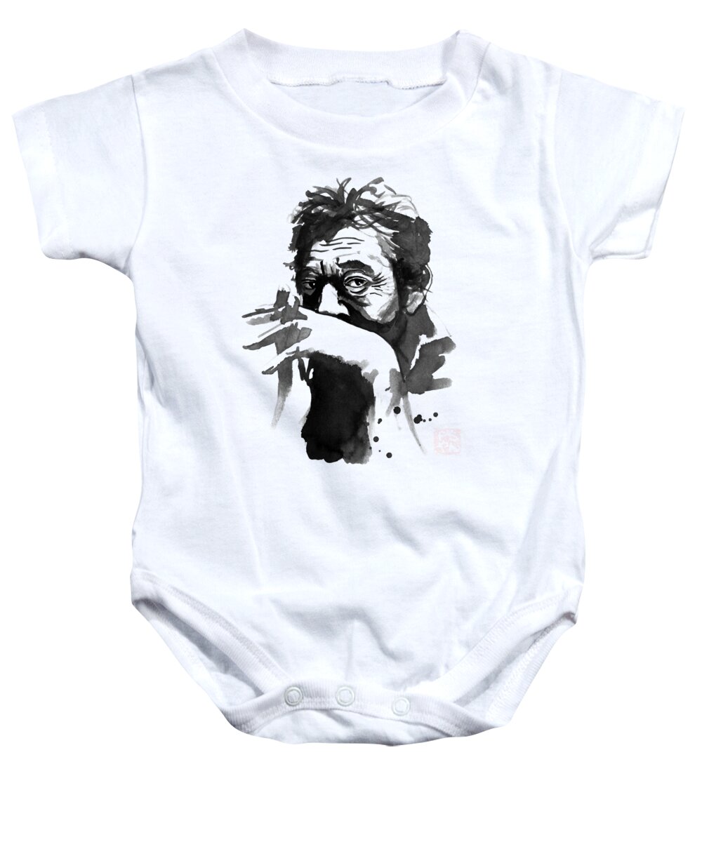 Serge Gainsbourg Baby Onesie featuring the painting Serge Gainsbourg by Pechane Sumie
