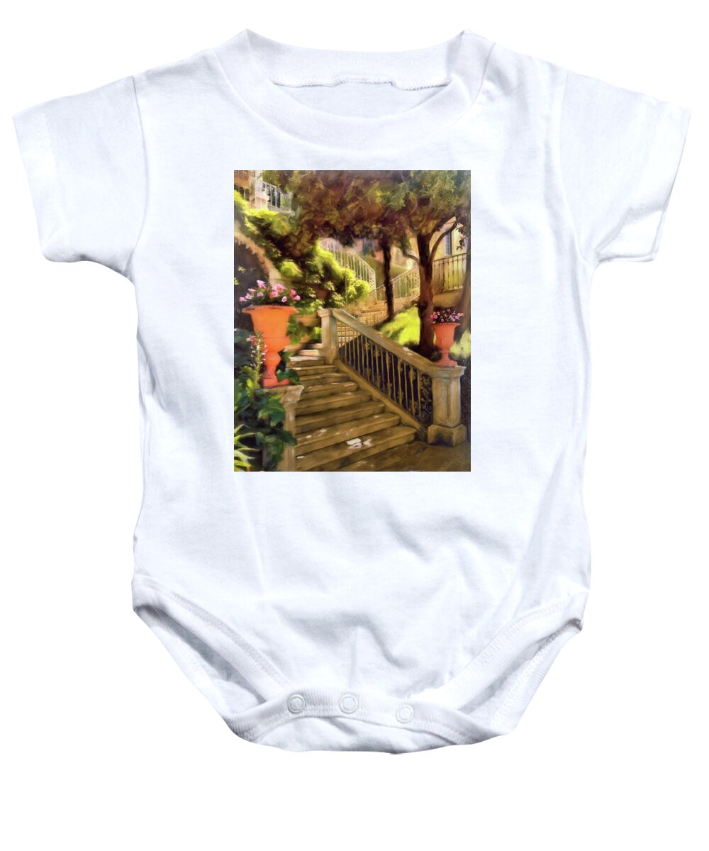 Shady Baby Onesie featuring the painting Shady Steps by Joel Smith