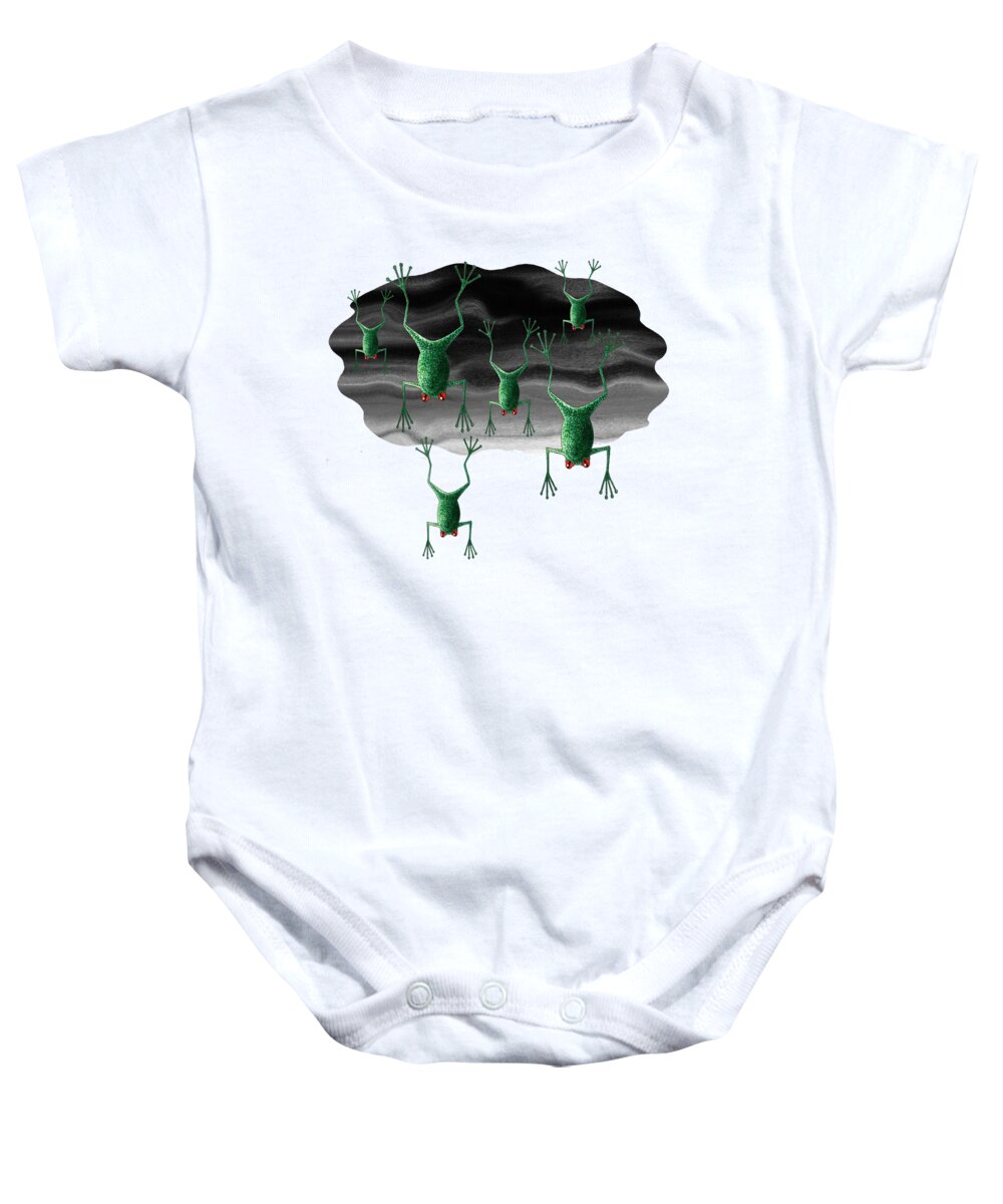 Frog Baby Onesie featuring the mixed media Shower of Frogs by Andrew Hitchen