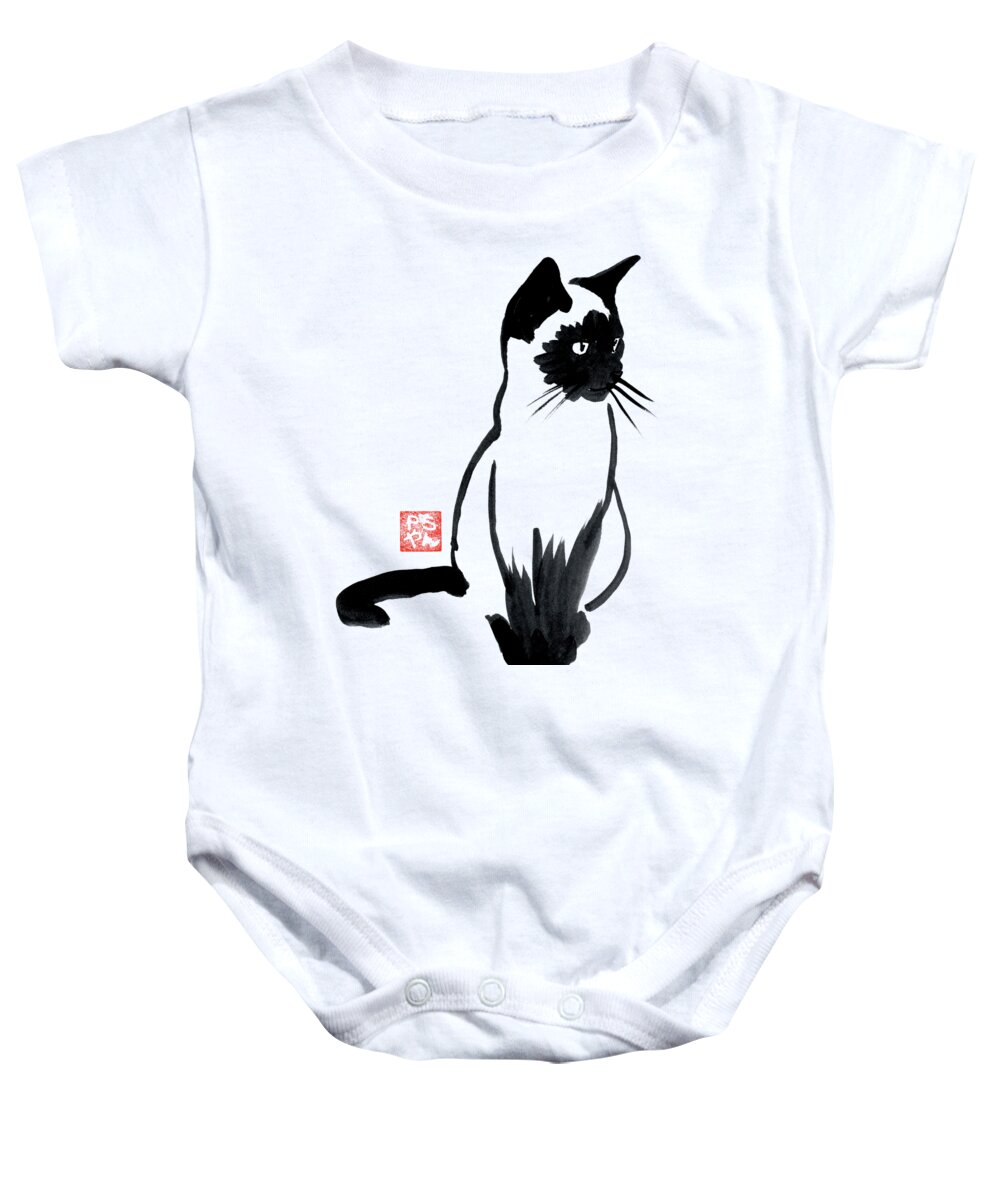 Siamese Baby Onesie featuring the painting Siamese 02 by Pechane Sumie