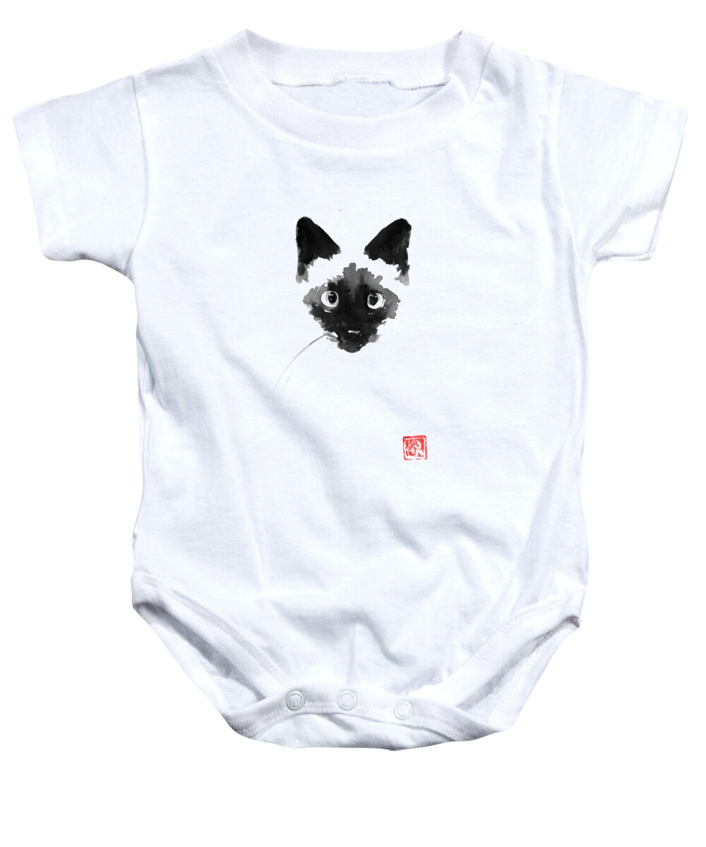 Sumie Baby Onesie featuring the drawing Siamese Cat by Pechane Sumie