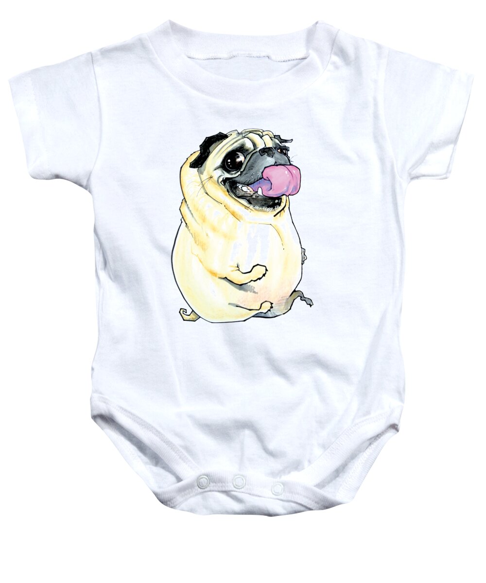 Pug Baby Onesie featuring the drawing Silly Pug by John LaFree