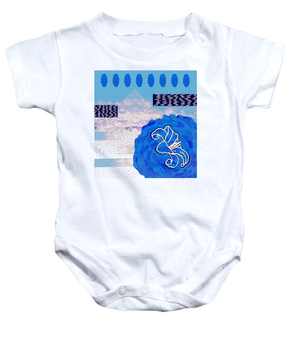 Sky Baby Onesie featuring the digital art Sky Blue Motif Collage Pillow Designs for Home Decor by Delynn Addams