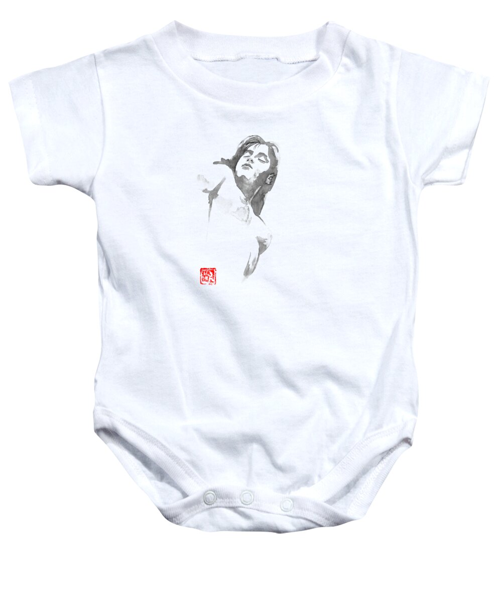  Sumie Baby Onesie featuring the drawing Sleeping Nude by Pechane Sumie