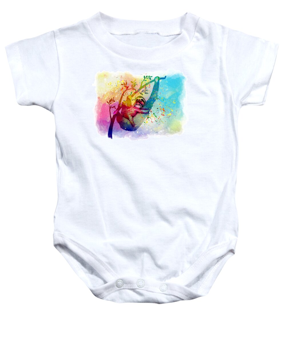 Animals Baby Onesie featuring the painting Sloth Family Life by Miki De Goodaboom