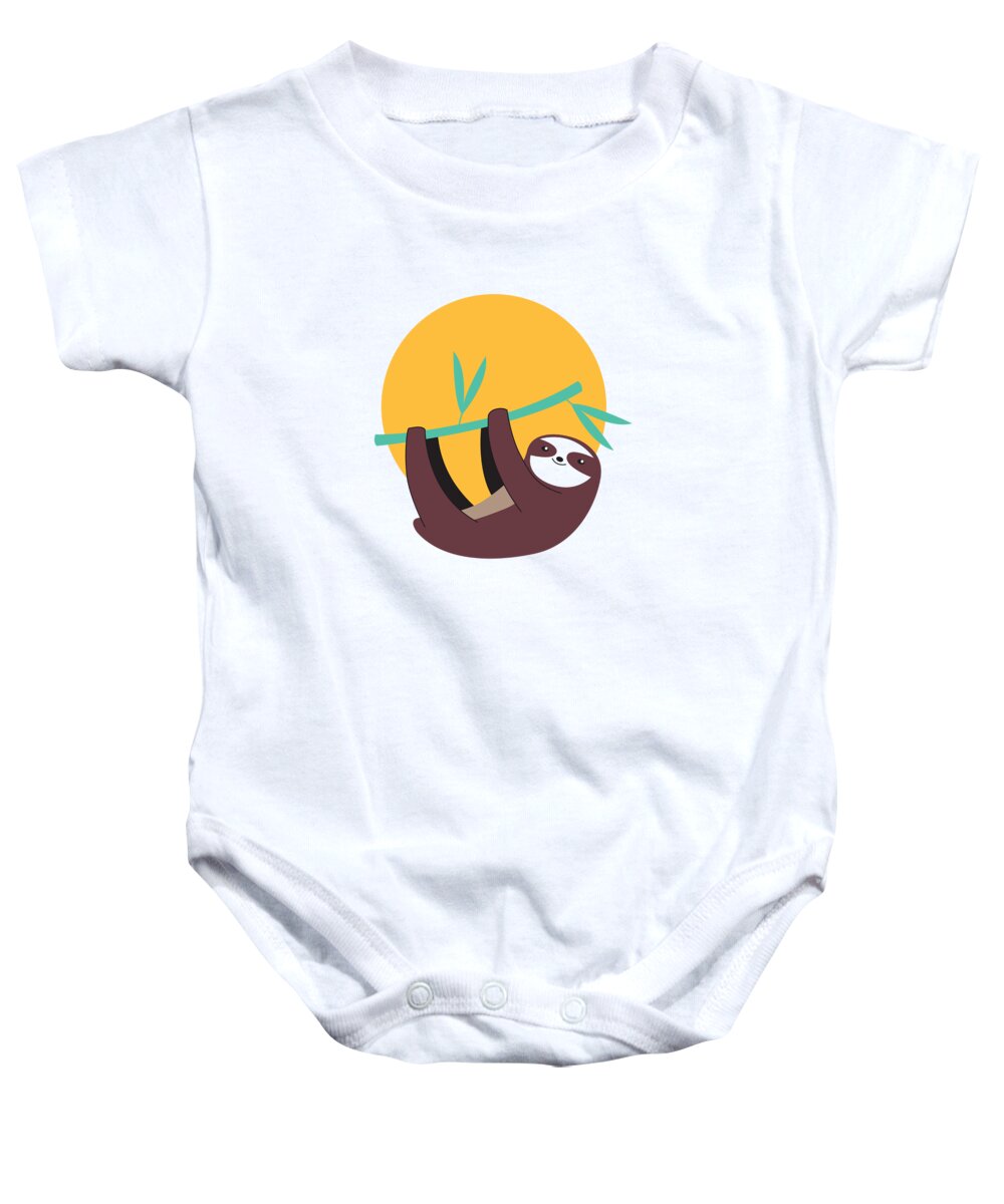 Adorable Baby Onesie featuring the digital art Sloth Hanging From a Branch by Jacob Zelazny
