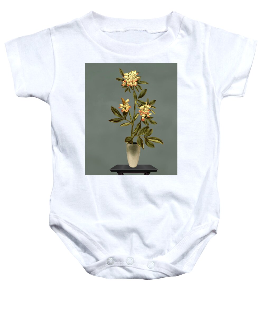 Angular Stalked Indigo Baby Onesie featuring the mixed media Small White Vase with Flowers by David Dehner