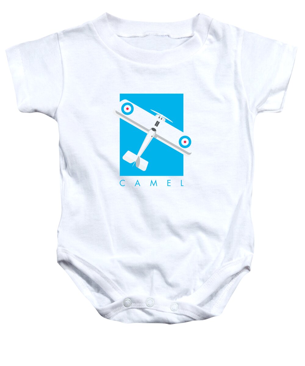 Aircraft Baby Onesie featuring the digital art Sopwith Camel WWI Biplane Aircraft - Cyan by Organic Synthesis