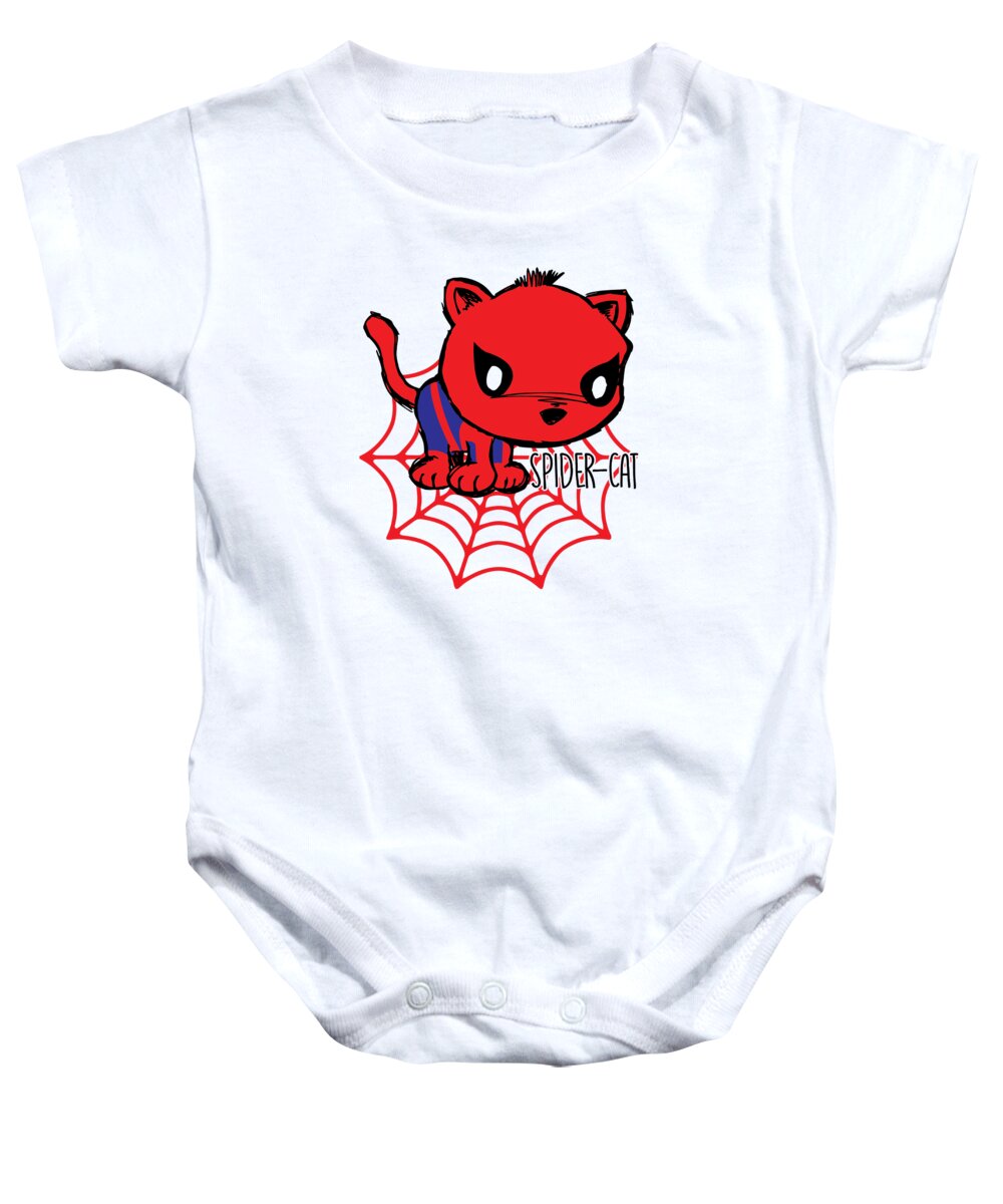 Superhero Baby Onesie featuring the digital art Spider Cat by Jacob Zelazny