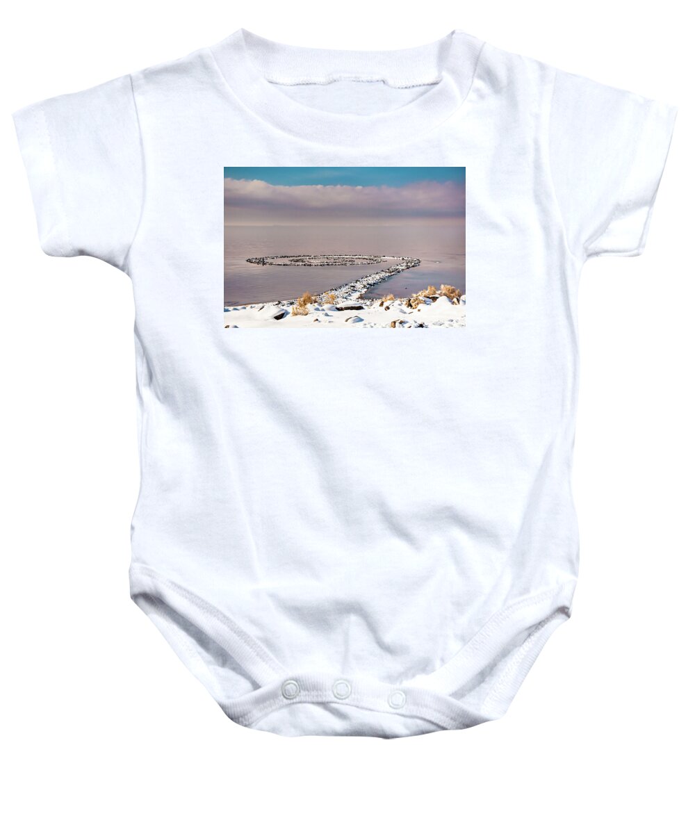 Spiral Jetty Baby Onesie featuring the photograph Spiral Jetty by Bryan Carter