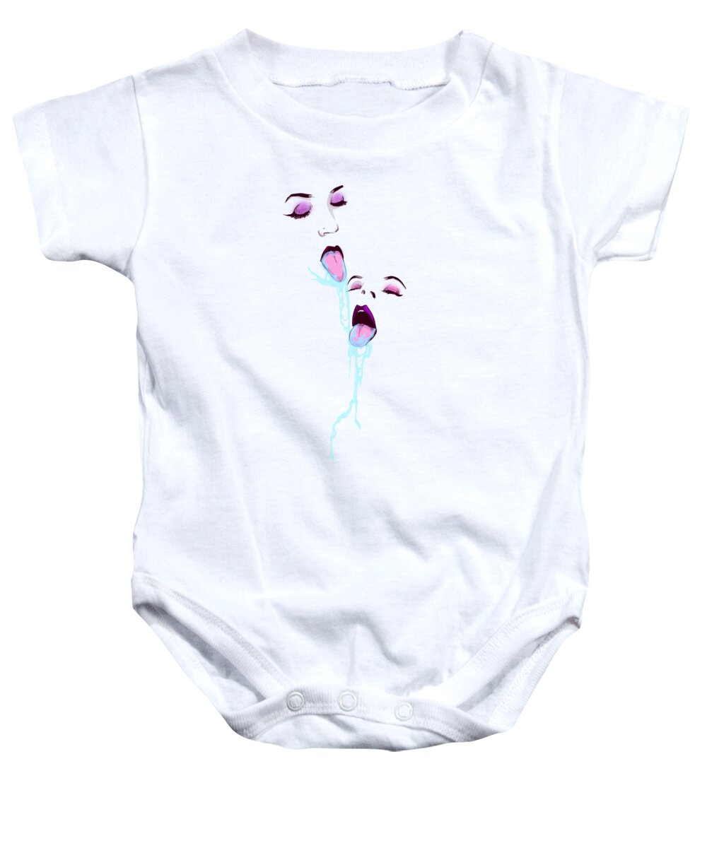 Spit Baby Onesie featuring the drawing Spit Sisters by Ludwig Van Bacon