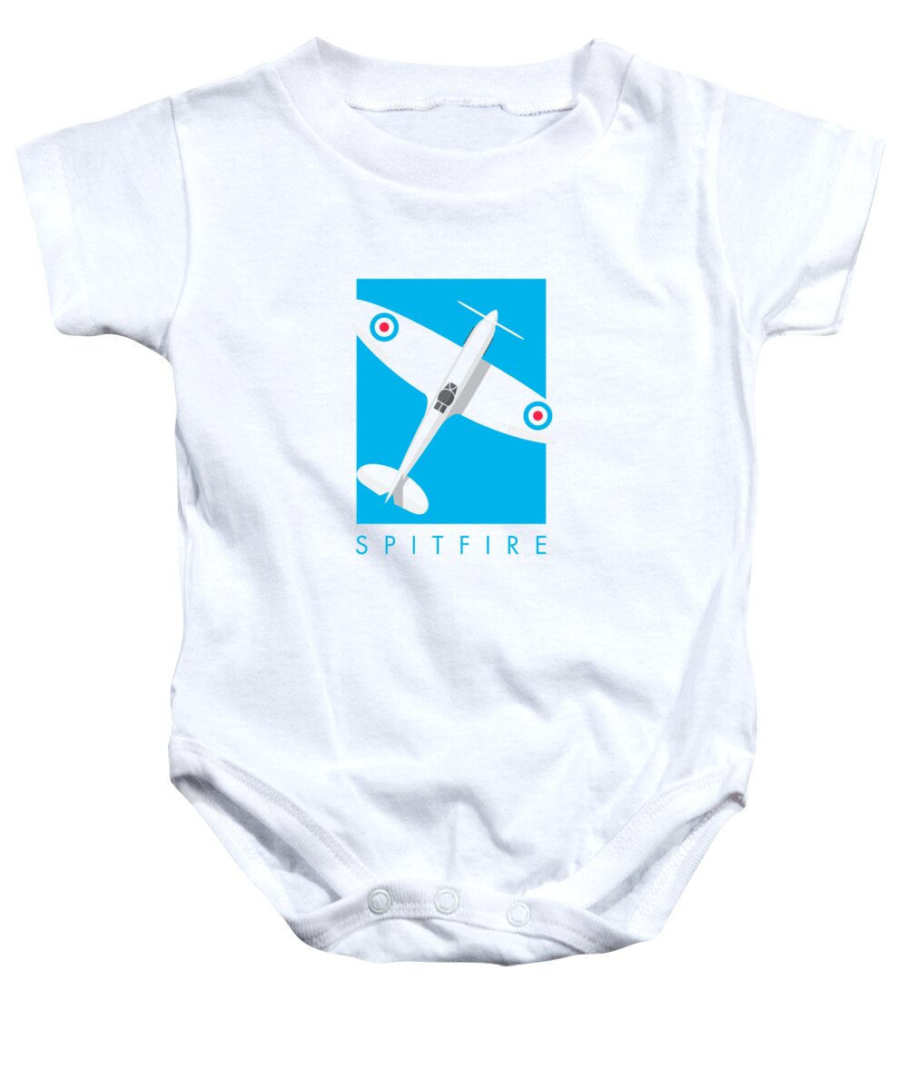 Spitfire Baby Onesie featuring the digital art Spitfire WWII Fighter Aircraft - Cyan by Organic Synthesis