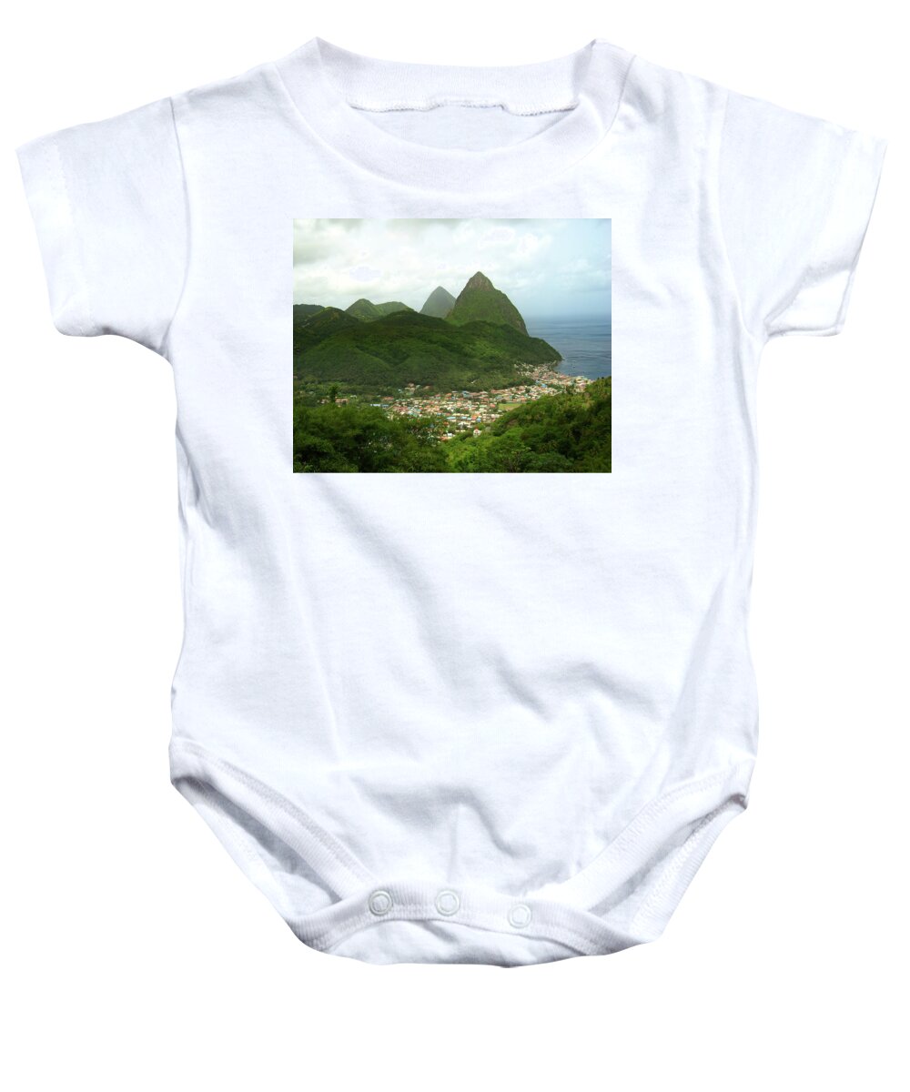 St. Lucia Baby Onesie featuring the photograph St. Lucia Pitons by Flinn Hackett