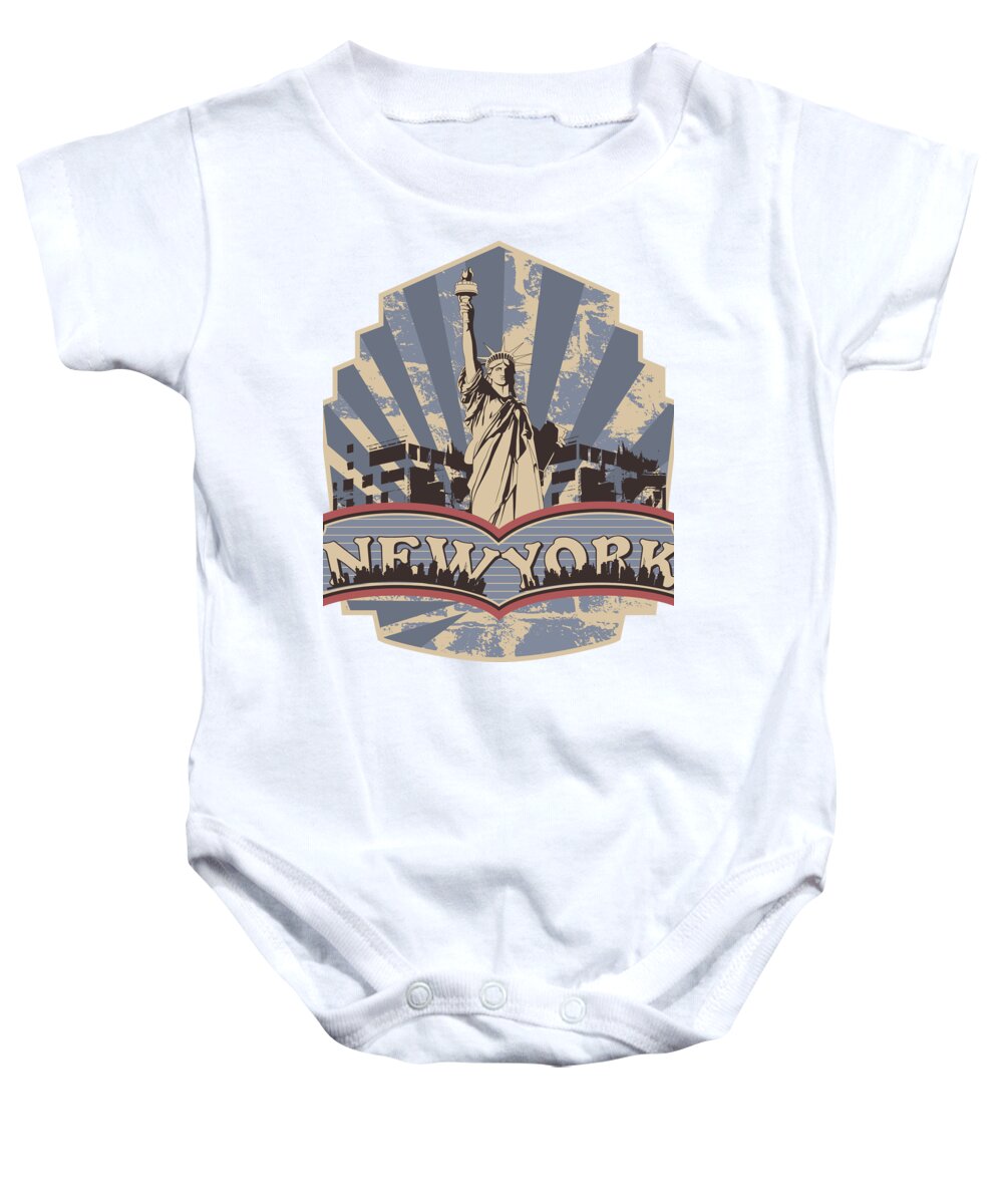 Military Baby Onesie featuring the digital art Statue of Liberty New York by Jacob Zelazny