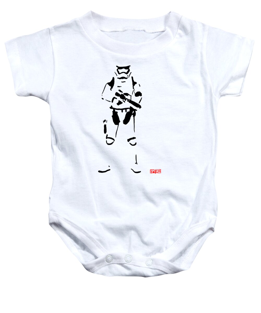 Storm Trooper Baby Onesie featuring the drawing Stormtrooper by Pechane Sumie