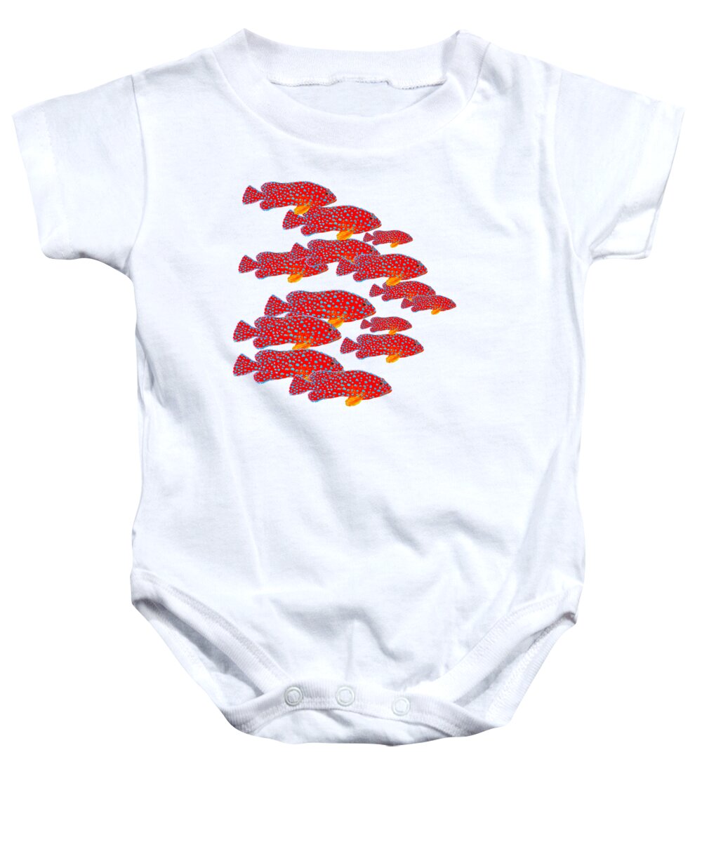 Fish Baby Onesie featuring the painting Strawberry Grouper Fish School by Jan Matson